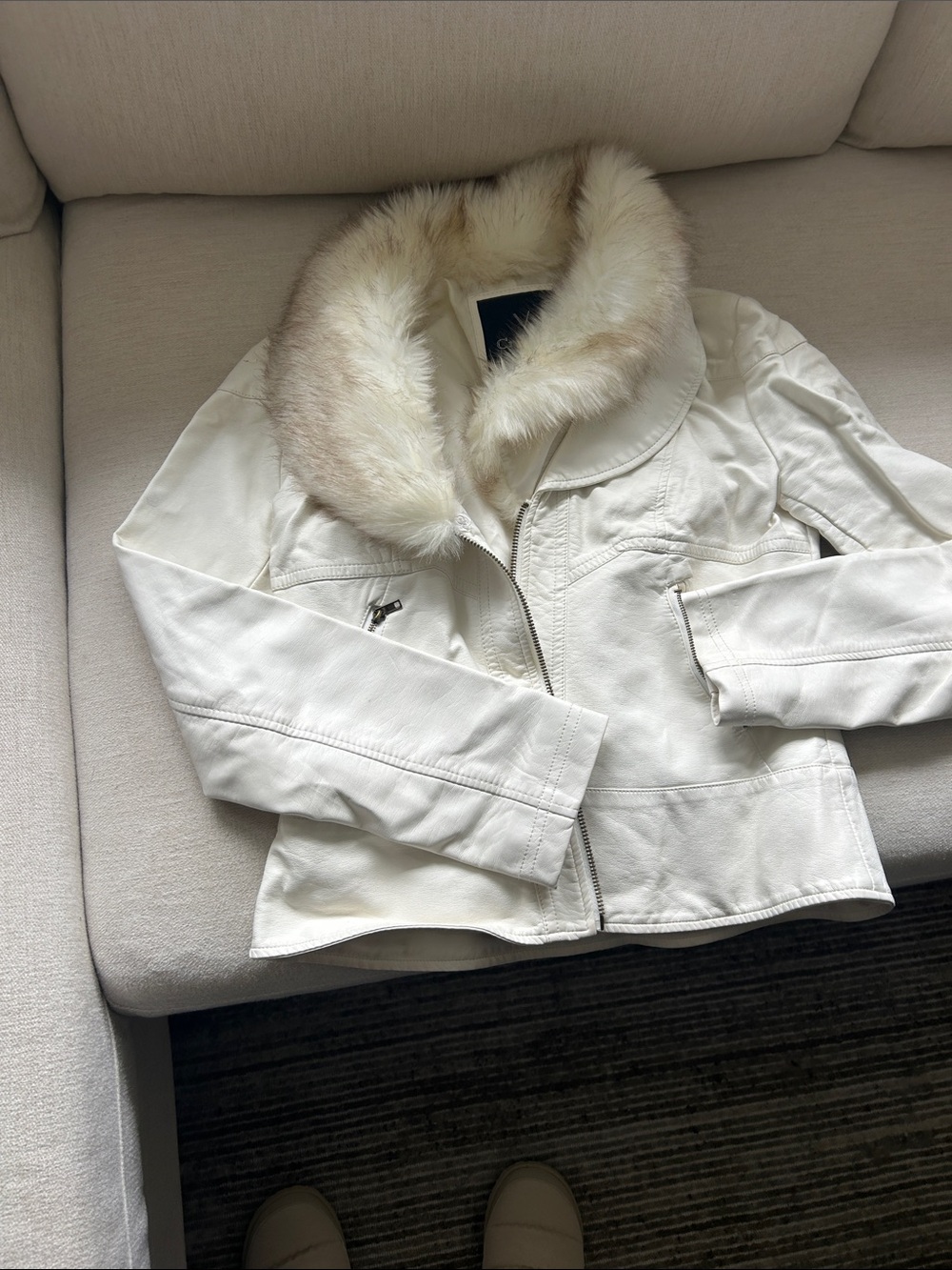 Women’s Cream Faux Fur Collar Jacket